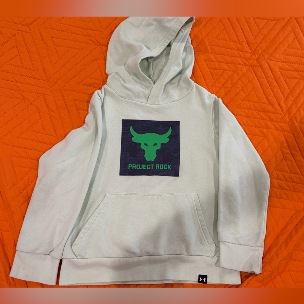 Under Armour Kids Light Cream Hoodie with Green Project Rock Logo